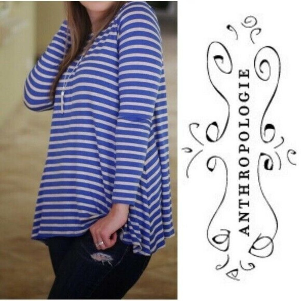 Anthropologie PUELLA Darcy Swing Tunic Top Womens M Blue Tan Stripe $58 Designer